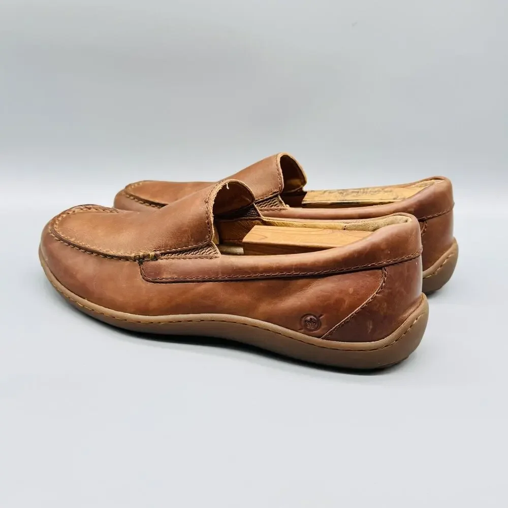 Born Shoes Men 9.5 Brown Leather Brompton Loafers Slip On Moc Toe Casual Comfort